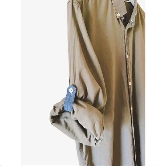 Zara Relaxed Fit Olive Cotton Button Down Long Sleeves Unisex Shirt SZ M - Picture 5 of 8